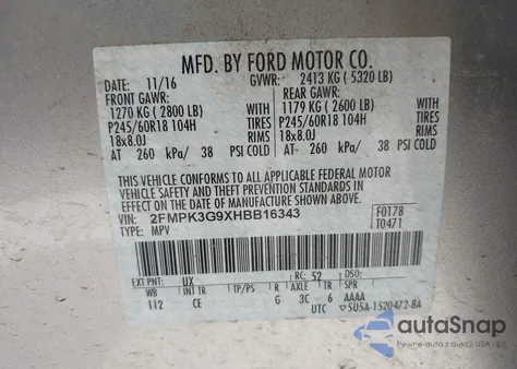 2017 Ford Edge Se из США, поврежденный, VIN 2FMPK3G9XHBB16343